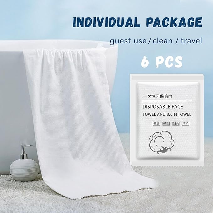 Disposable Bath Towels, 6 Pcs Large Travel Bath Towel 55 * 28 Inches, Travel Essentials Compressed Towel - Portable Disposable Washcloths for Travel Beach Shower Hiking Swim Hotel Camping