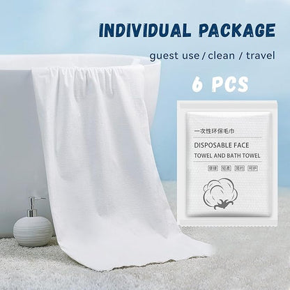 Disposable Bath Towels, 6 Pcs Large Travel Bath Towel 55 * 28 Inches, Travel Essentials Compressed Towel - Portable Disposable Washcloths for Travel Beach Shower Hiking Swim Hotel Camping