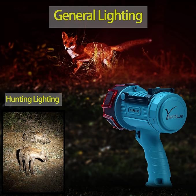 Rechargeable Spotlight,18W IPX7 Water-Resistant Flashlight, Super Bright 10000 Lumens LED,10000mAh 20h Ultra-long Standby,Ideal Spotlight for Boating, Camping, Hiking, Hurricane survival(blue)…