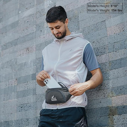 TORCH Belt Bag for Men - Fanny Pack Men Women with Compass Survival, Small Lightweight Hip Pack for Gym, Running, Hiking, Biking, Dog Walking - Vallejo (Grey)