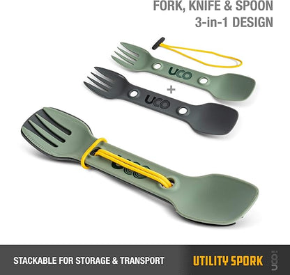 UCO Utility Spork 3-in-1 Combo Spoon-Fork-Knife Utensil, 2-Pack, Gold/Sky Blue