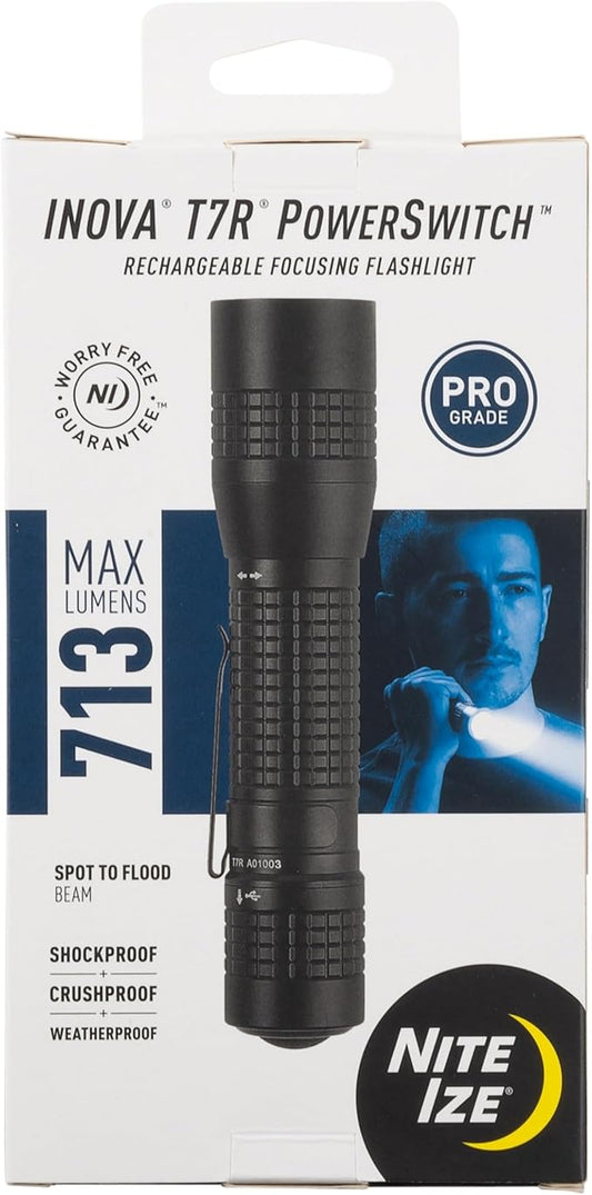 Nite Ize INOVA T7R PowerSwitch Rechargeable Focusing Flashlight - Tactical PowerSwitch LED Flashlight for First Responders, Law Enforcement - Camping & Hiking Supplies - 713 Lumen Tactical Flashlight