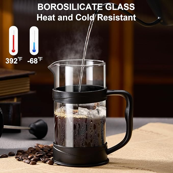 French Press Coffee Maker, Coffee Press of 18/8 Stainless Steel Filter 11.8 OZ, Mini Camping French Press for Travel& Home Gift(Black)