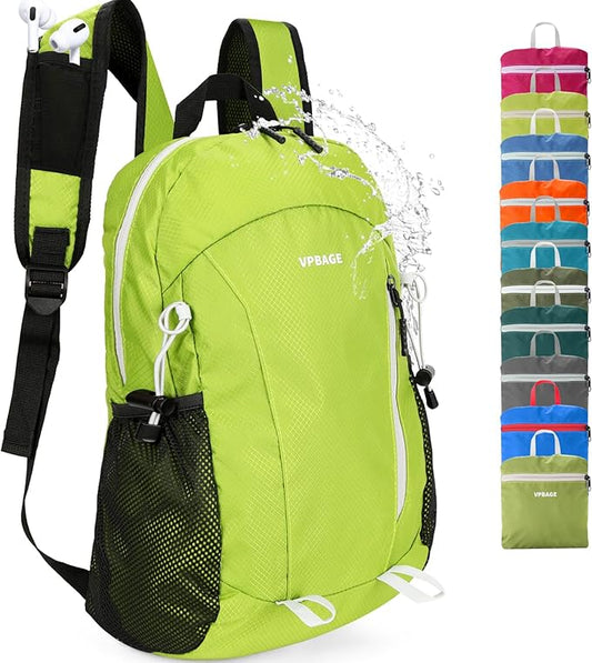 15L Highly Water-resistant Hiking Daypack, Small Backpack Travel Outdoor, Lightweight Day Pack with Tool Loops(Fluorescent Green)