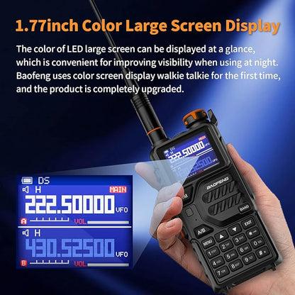 BAOFENG K5PLUS Tri-Band Ham Radio Long Range Walkie Talkies High Power Two-Way Radio with One Touch Frequency Finder Button, USB-C Charging, Color Large Screen Display, NOAA Weather, 999CH