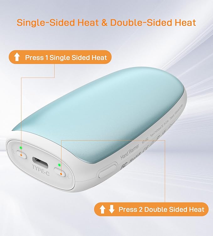 Hand Warmers Rechargeable, Electric Reusable 5000mAh Single Sided or Double Sided Heating Battery Pack for Football Winter Camping Fishing Skiing, Great Gift for Women and Men