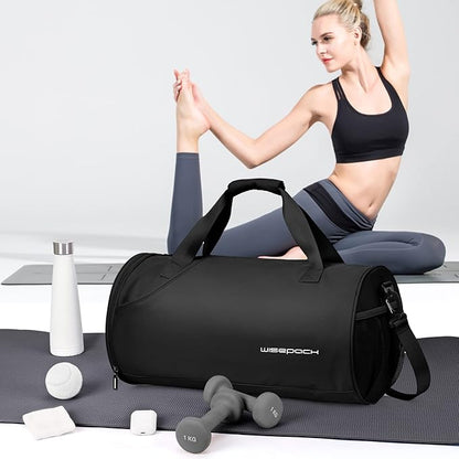 Gym Bag for Women & Men with Wet & Shoe Compartment - Small Duffle Bag for Travel, Sport, Gym, Workout & Overnight Use - Black