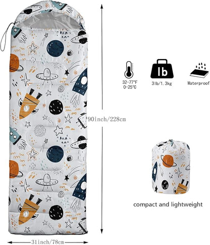 Kids Sleeping Bag for Boys and Girls,Monster Alien Print-Lightweight Warm Portable Outdoor Indoor-Waterproof Cold Weather Resistant Sleeping Bag for Camping Hiking