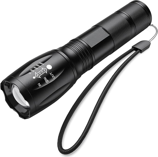 LED Tactical Flashlight S1000, Handheld Flashlights 5 Modes, Zoomable, Water Resistant Camping Outdoor Hiking Flashlights Emergency (Batteries Not Included), Black