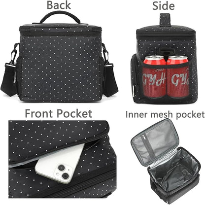 Insulated Lunch Bag for Adult/Women/Men, Reusable Large Lunch Box Cooler Soft Leakproof Tote, Thermal Meal Prep Lunch Pail with Adjustable Shoulder Strap for School/Travel/Office, Dot