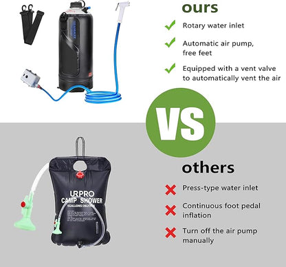 Camping Shower,12L Portable Camp Shower Bag with Upgraded Screw Lid, Auto Pressure Pump, Solar Shower, Camping Shower Head for Beach Camping, Hiking, Traveling, Washing