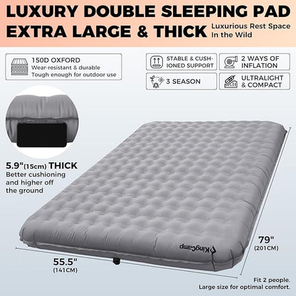 KingCamp Self Inflating Sleeping Pad for Camping Ultra Thick Double Single Foam Mattress High R Value Camping Air Pad Mat, Multi Colors & Sizes
