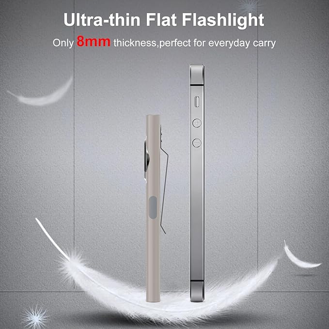klarus E5 Pocket Flashlight, Rechargeable EDC Flashlight, Super Slim Flat 4.2x1x0.3inch, 470 Lumens, USB-C Port, IPX4, Dual Light Source with Magnetic Base, Hat & Clothes Clip - Grey