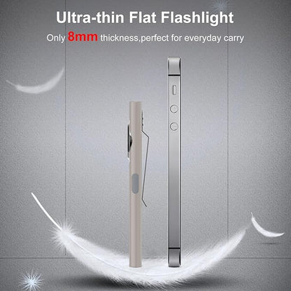 klarus E5 Pocket Flashlight, Rechargeable EDC Flashlight, Super Slim Flat 4.2x1x0.3inch, 470 Lumens, USB-C Port, IPX4, Dual Light Source with Magnetic Base, Hat & Clothes Clip - Grey