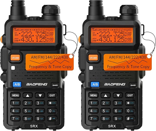 BAOFENG Ham Radio Handheld Tri-Band 5RX Upgraded of UV-5R Long Range Walkie Talkies for Adults Portable Two Way Radio for Camping, Hiking, Trip, Frequency Copy, AirBand, Chirp Compatible