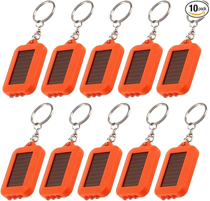 10 Pack Solar Mini Keychain Light Pocket Tiny LED Flashlight Rechargeable, Bright Small Flashlights Torch for EDC, Emergency, Power Outage,Camping, Party Favors (Orange)
