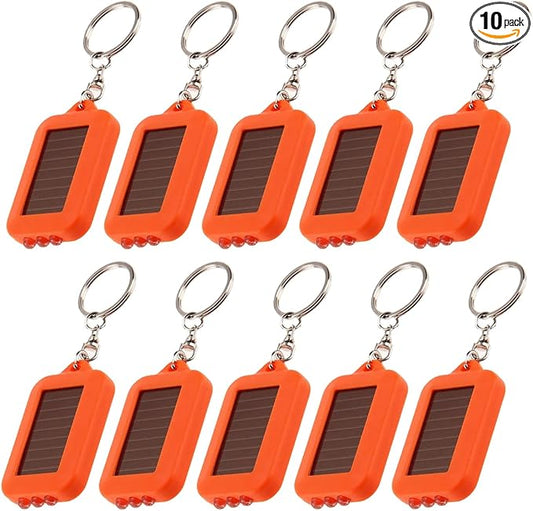10 Pack Solar Mini Keychain Light Pocket Tiny LED Flashlight Rechargeable, Bright Small Flashlights Torch for EDC, Emergency, Power Outage,Camping, Party Favors (Orange)