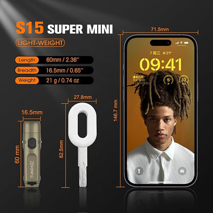 S15 Rechargeable Keychain Flashlight,650 High Lumen EDC Flashlight,Super Bright LED Mini Flashlight Be Suitable for Camping, Hiking, Emergency Situations（Khaki 6500K）