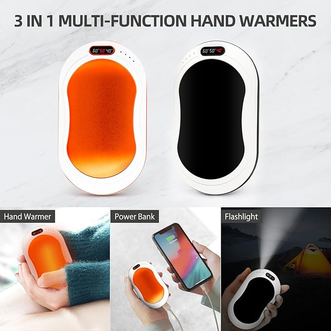 Hand Warmers Rechargeable,10000mAh Rechargeable hand Warmer, 12Hrs Long Heating Electric Hand Warmer, Electric Portable Pocket Heater, Heat Therapy Great for Raynauds, Hunting, Golf, Camping
