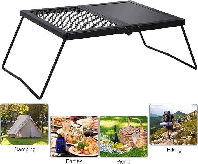 REDCAMP Folding Campfire Grill Heavy Duty Steel Grate, Portable Camp Fire Cooking Racks and Griddle for Outdoor Versatile Campfire Cooking