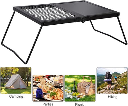 REDCAMP Folding Campfire Grill Heavy Duty Steel Grate, Portable Camp Fire Cooking Racks and Griddle for Outdoor Versatile Campfire Cooking