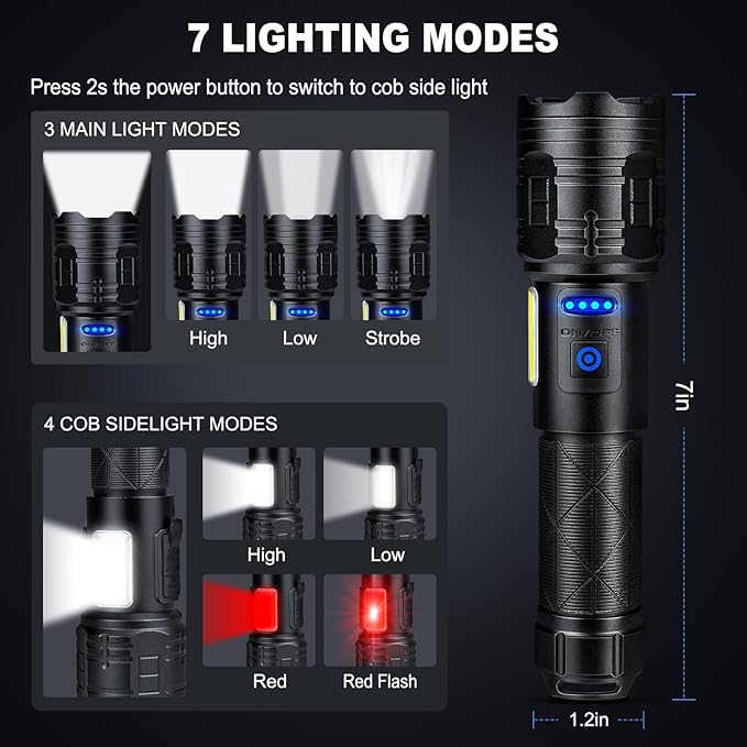 Rechargeable LED Flashlights High Lumens 2 Pack, 900000 Lumen Super Bright Flashlight with USB Cable, 7 Modes Powerful Flashlight Waterproof Flash Light for Home Emergencies Camping