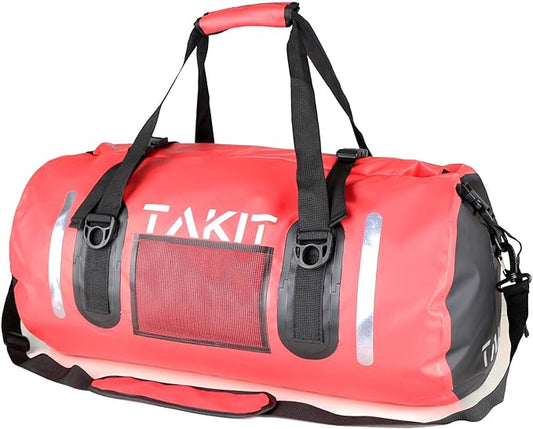 Waterproof Duffle Bag Travel Dry Bag 500D PVC for Motorcycle Tail Kayaking Rafting Boating Swimming Camping Hiking Beach Fishing (Red, 80L)