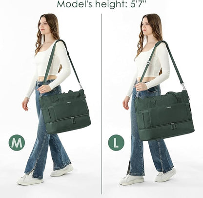 ETRONIK Gym Bag for Women, 47L Carry On Travel Duffel Bag with Shoes Compartment, Weekender Overnight Bag with Wet Pocket & USB Charging Port for Women, Travel, Gym, Weekend, Large Size (Dark Green)