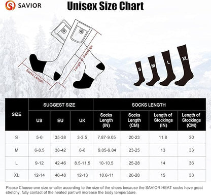 Heated Socks for Men Women, SAVIOR HEAT Electric Rechargeable Battery Thick Long Ski Socks for Winter Cold Weather Hunting Hiking Camping Skating Motorcycle Cycling Fishing