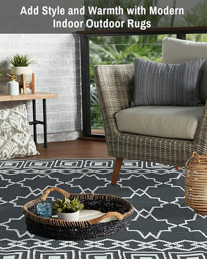 LILIOFFIC Outdoor Rugs - Reversible Mats, 5'x8' Plastic Straw Rug for Patio Clearance Waterproof, Indoor Outdoor Area Rug Carpet for Outside, RV, Deck, Picnic, Beach, Trailer, Camping(Grey)