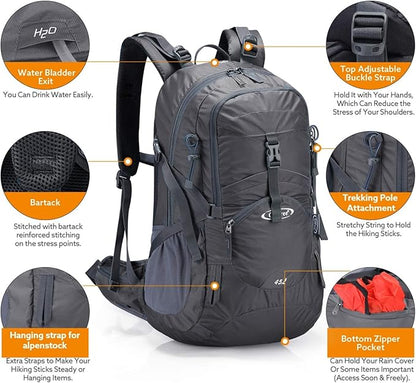 G4Free 45L Hiking Travel Backpack Waterproof with Rain Cover, Outdoor Camping Daypack for Men Women