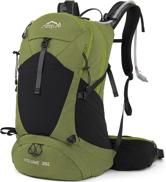 Hiking Backpack,35L Waterproof Hiking Daypack with 3L Water Bladder and Rain Cover, Lightweight Travel Camping Backpack for Men Women (Dark Green)