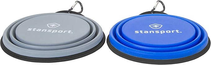 Stansport Collapsible Silicon Travel Bowls - 2 Pack, Grey and Blue, Large