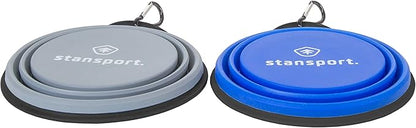 Stansport Collapsible Silicon Travel Bowls - 2 Pack, Grey and Blue, Large