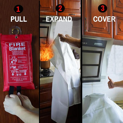 Fire Blankets Emergency for Home-Fire Blanket for Home and Kitchen,Fiberglass Fire Blankets for Fireplace Camping Car BBQ. Essential Fire Blankets Emergency Gear for Home Safety (1 Pack)