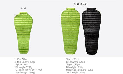 Mini 6 Degree 800FP Goose Down Sleeping Bag Ultralight Down Sleeping Bag for Backpacking and Camping for Men & Women (Green, Regular)