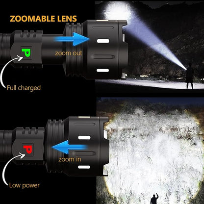 POVAST LED Rechargeable Flashlights High Lumens, 250000 Lumens Super Bright Tactical Flashlight, Zoomable High Powered 5000mAh Large Capacity Handheld Flashlights for Emergency Camping Hiking Gift