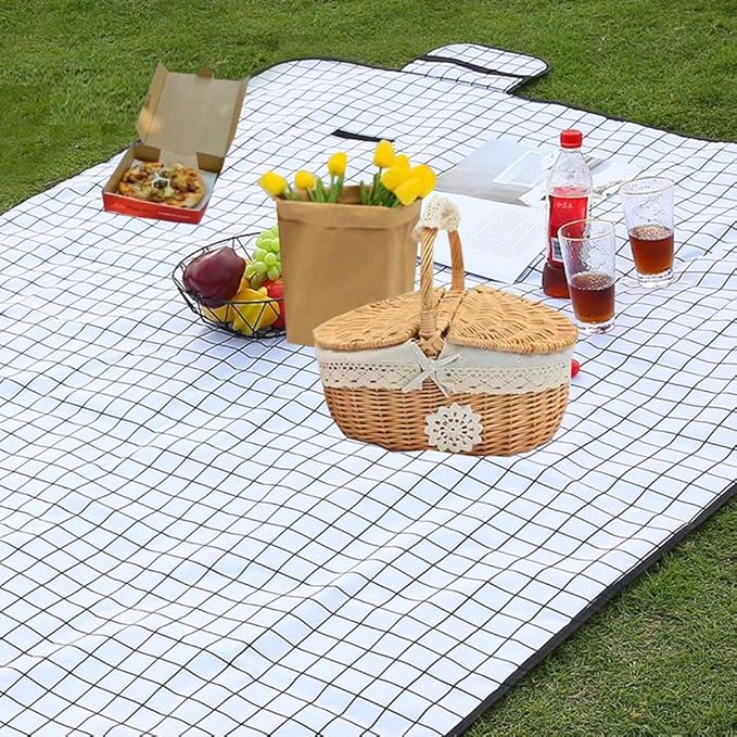 K Y KANGYUN Extra Large Picnic Blanket Outdoor Beach Blankets, Water-Resistant Foldable Sandproof Blankets Cute Picnic Mat for Beach, Camping Grass Lawn Park Mats (White, 80x60 in)