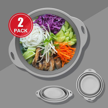 Collapsible Bowls for Camping 88oz Large Collapsible Bowl Silicone Mixing Bowl Collapsible Salad Bowl for Outdoor Hiking Travel Storage and Mixing 2 PACK (Light Grey)