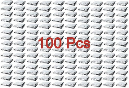 GALAXYLENSE Emergency Mylar Thermal Blanket for Survival First Aid Kits Army Outdoors Hiking Camping Bug Out Trauma Desert All Weather Condition Protection (100 Packs Silver)