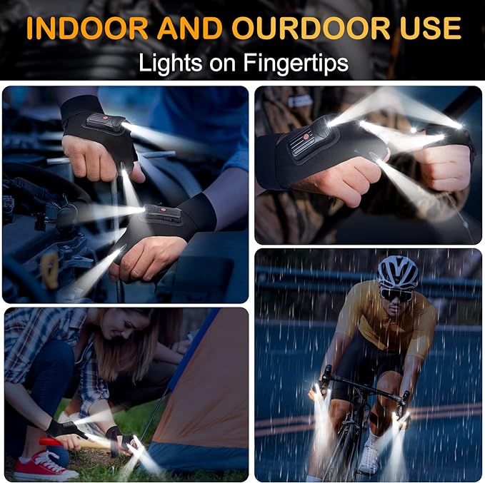 Fathers Day Gift from Daughter Son Wife, Flashlight Gloves for Men Rechargeable (2 Pcs) for Men Dad Him Husband Brother Who Have Everything, Cool Gadgets Led Gloves for Fishing Camping Repairing