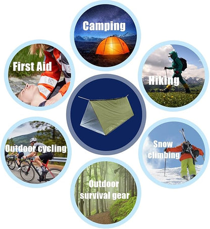 1 Piece Survival Shelter, Polyester Film Emergency Tent with String Bundle Pocket Whistle,String with Buckle for Hiking, Camping, First Aid Hurricane