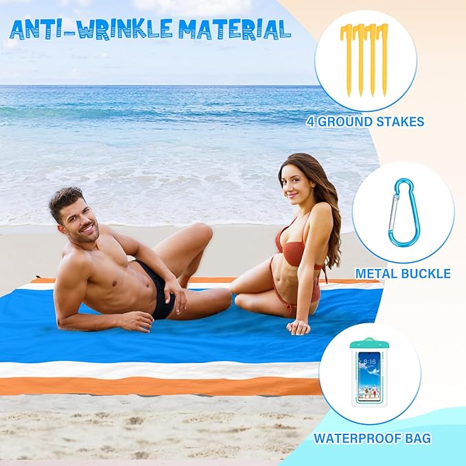 Beach Blanket Waterproof Sandproof 1-8 Adult Oversized 9'×10' Lightweight Durable Compact Sand Free Beach Mat for Travel Camping Hiking Picnic Blanket