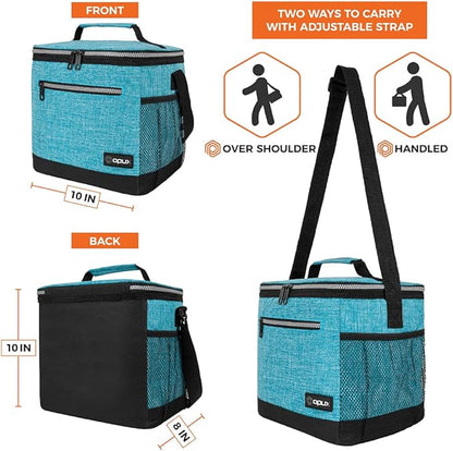opux Extra Large Insulated Lunch Box Men Women, Lunch Bag for Work, Leakproof Soft Cooler Tote Adult, Lunch Pail, Picnic Beach Collapsible Food Bag with Shoulder Strap, Turquoise Blue