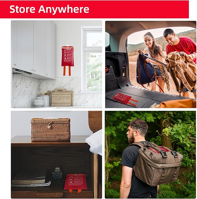 Fire Blanket for Home and Kitchen, Premium Fiberglass [No Harm to Skin], 39.3" X 39.3" Emergency Fire Suppression Blanket with 4 Hooks for Car, Garage, Office & Camping, 4 Pack