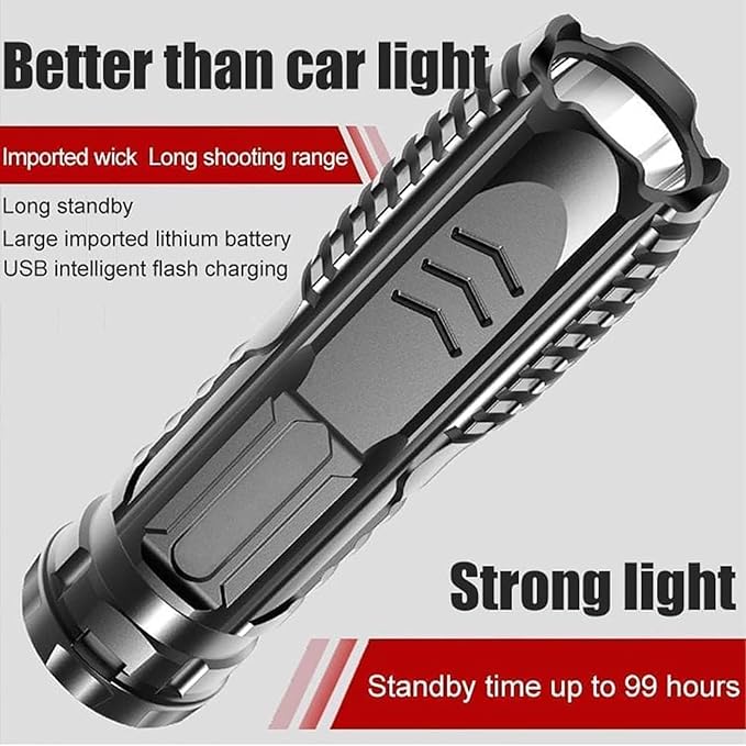 2PCS Germany New Technology Multifunctional Rechargeable Flashlight, Multifunctional Mini Super Strong LED Flashlight, T9 Strong Light Wick Flashlight for Outdoor Camping (Black)