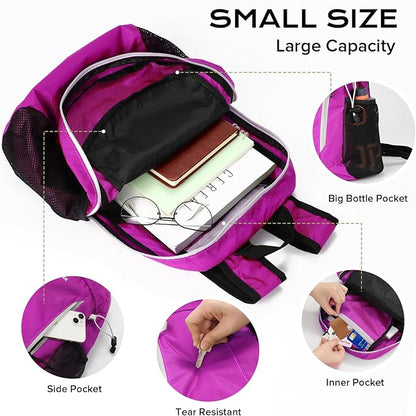 15L Highly Water-resistant Hiking Daypack, Small Backpack Travel Outdoor, Lightweight Day Pack with Tool Loops(Purple)