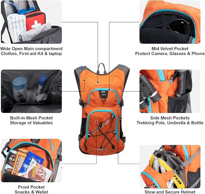 Everfun Hydration Backpack 18L with Water Bladder 2L/3L Hiking Water Backpack Women Men Lightweight Insulation Hydration Day Rucksack for Hiking, Cycling, Running, Festival, Camping
