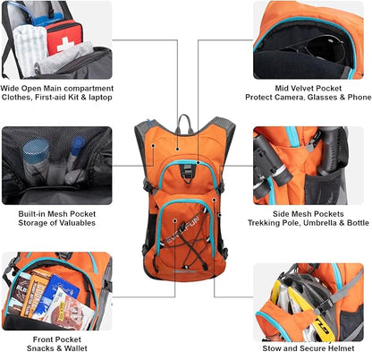 Everfun Hydration Backpack 18L with Water Bladder 2L/3L Hiking Water Backpack Women Men Lightweight Insulation Hydration Day Rucksack for Hiking, Cycling, Running, Festival, Camping