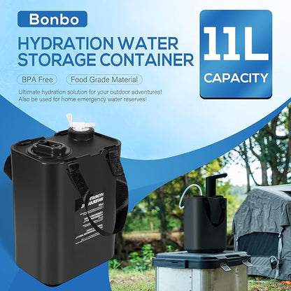 Bonbo 11L BPA Free Food Grade Hydration Water Storage Container, Large Portable Water Tank, Emergency Water Storage Jug, for Camping, Outdoor Hiking